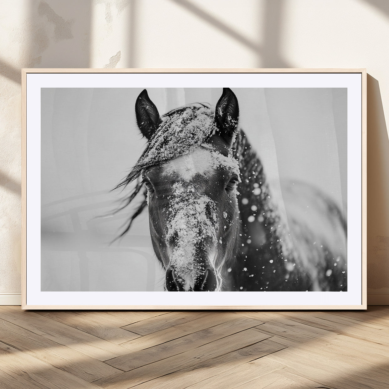 MGC-FP-36x24 - Western Wall Art | Black and White Winter Horse Wall Art | Ready to Hang and Framed | Farmhouse and