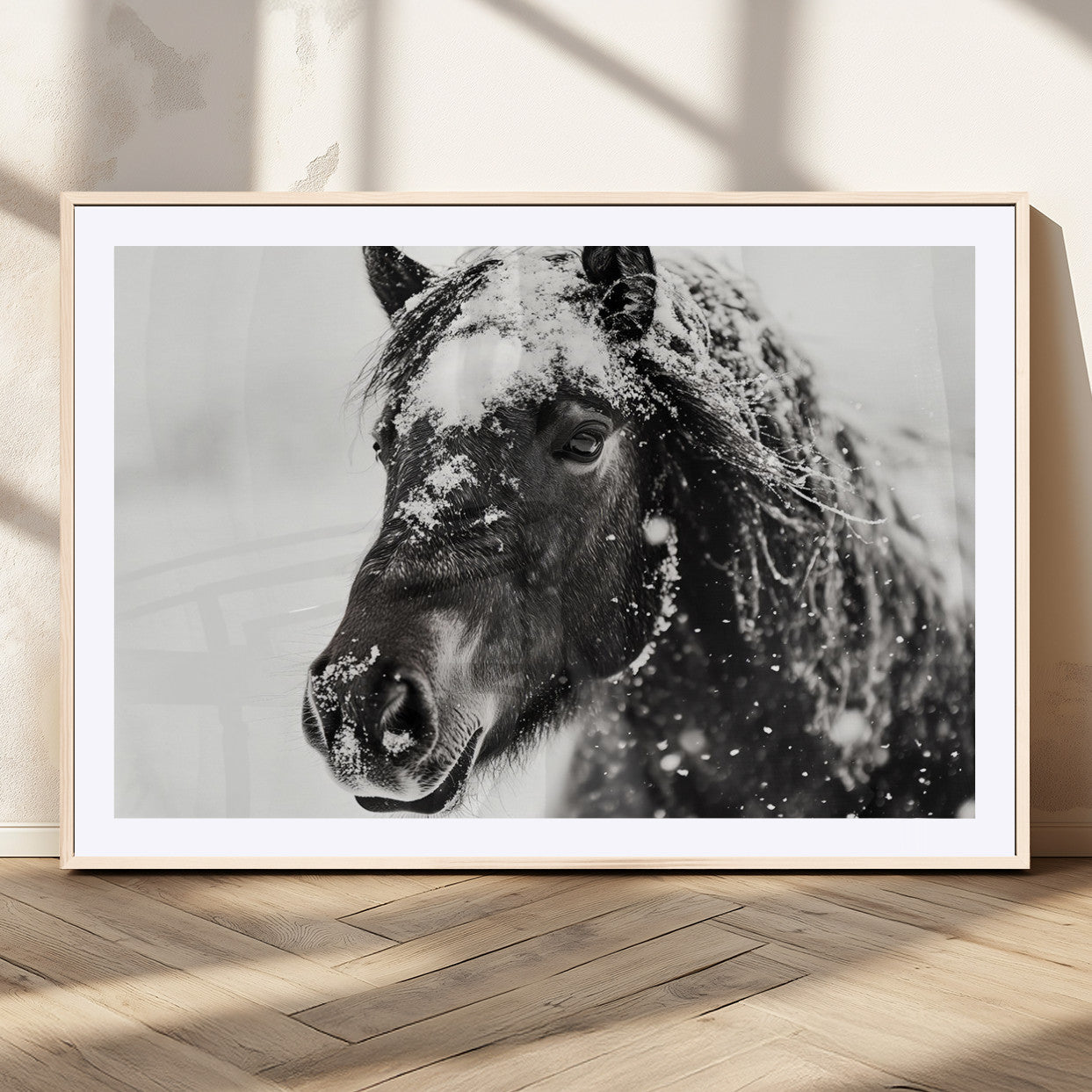 MGC-FP-36x24 - Framed Black and White Horse Wall Art | Ready to Hang and Framed | Farmhouse and Western Wall Decor