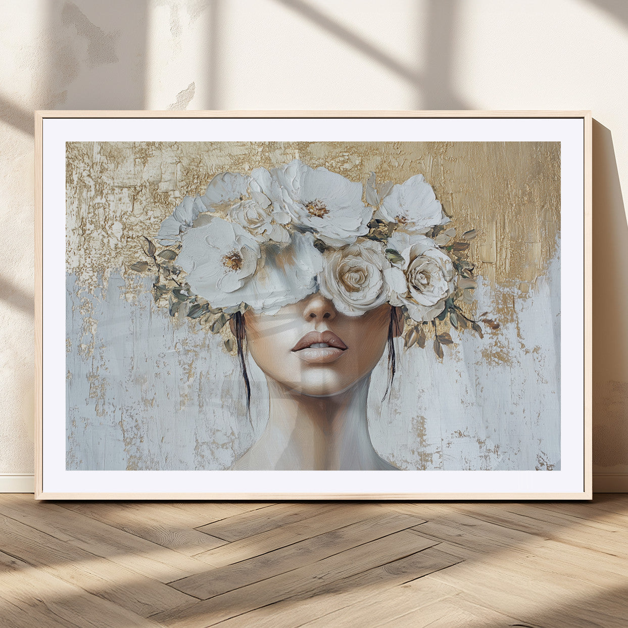 MGC-FP-36x24 - Golden Petal Wall Art - Canvas Print Flower Head Woman Painting Floral Woman Portrait Wall Decor,