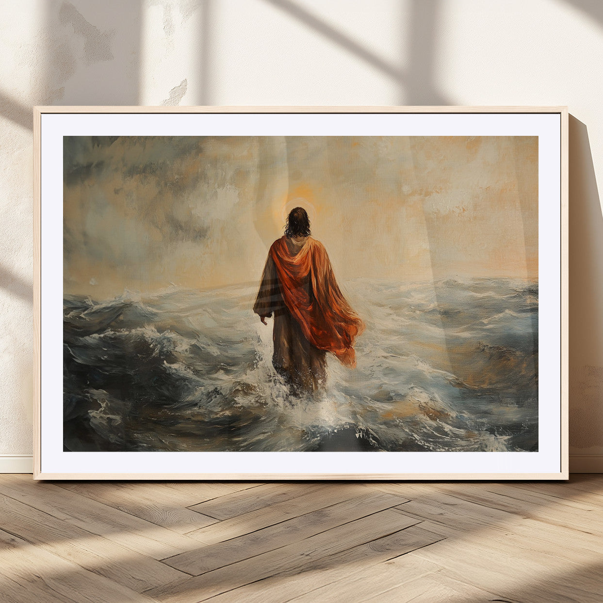 MGC-FP-36x24 - Jesus Walking on Water, Christian Wall Art, Jesus Christ Walking on Oil Painting Style Print