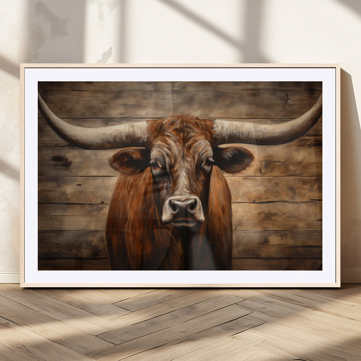 77556-MGC-FP-36x24_Natural-Longhorn Bull Wall Art | Canvas Print | Ready to Hang | Rustic Farmhouse Wall Decor | Western Barn
