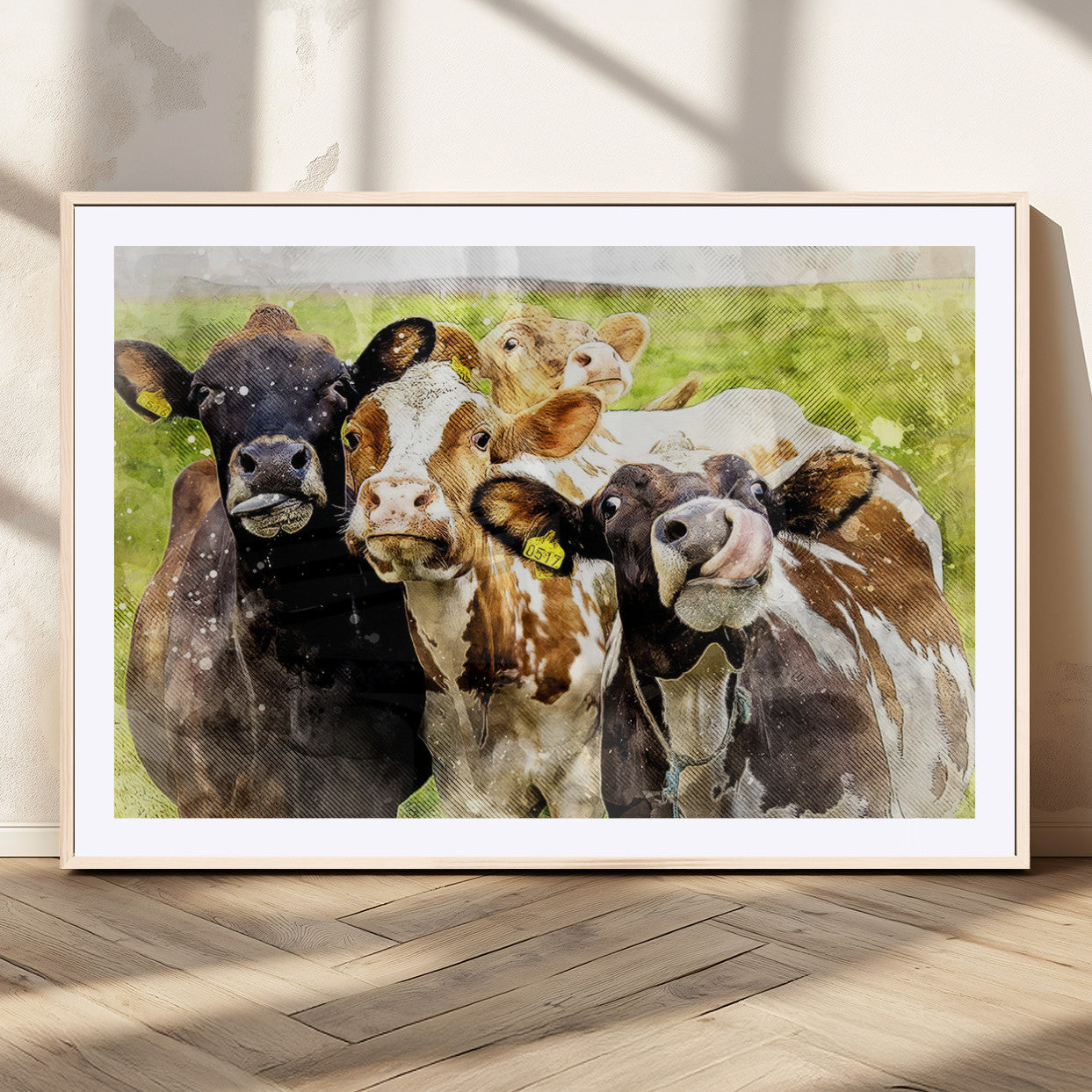 MGC-FP-36x24 - Curious Cows Farmhouse Wall Art | Ready to Hang and Framed Canvas Print | Rustic Farm Decor