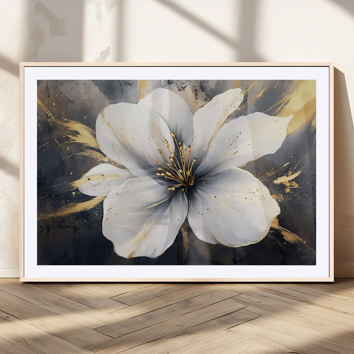 MGC-FP-36x24 - White Flower Wall Art Canvas Print | Ready to Hang | Abstract Floral Wall Decor | Elegant Bloom