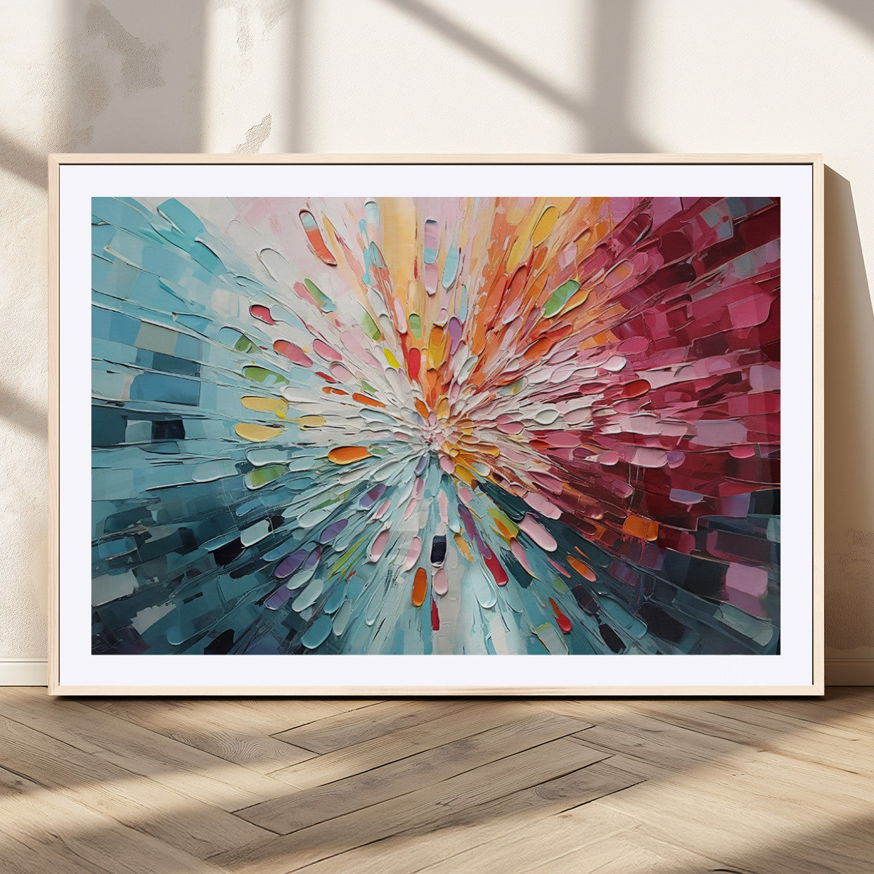 MGC-FP-36x24 - Radiant Bloom Abstract Floral Wall Art Canvas Print - Colorful Burst - Modern Living Room Decor -