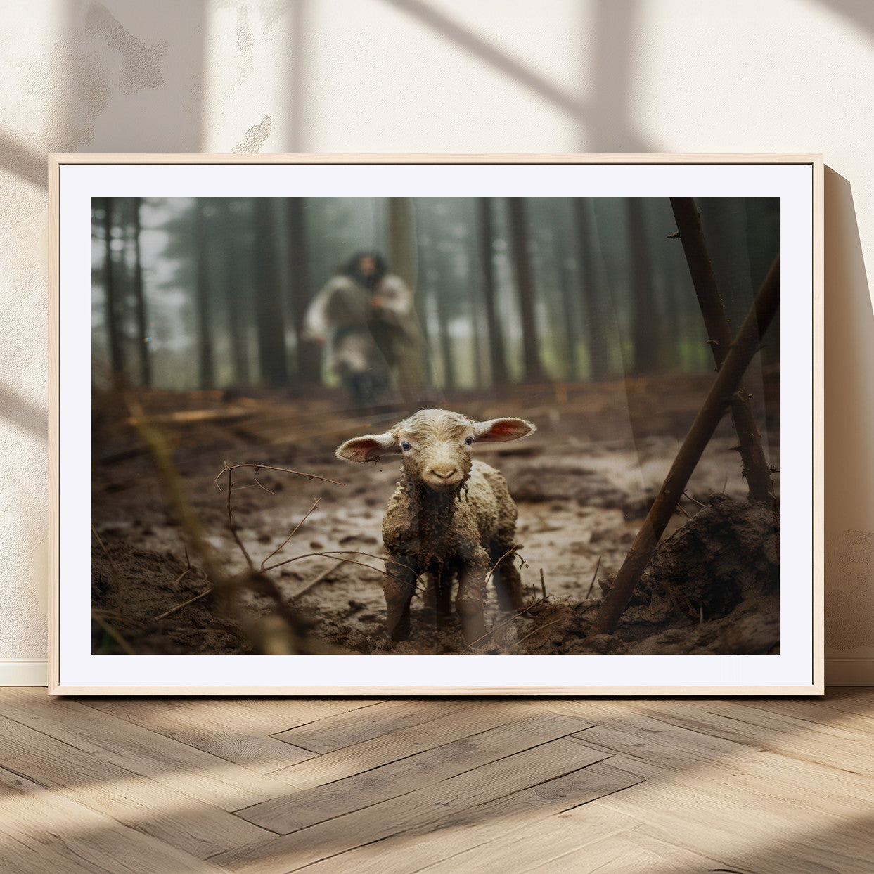 MGC-FP-36x24 - Jesus Running After a Lost Lamb Canvas Wall Art Print