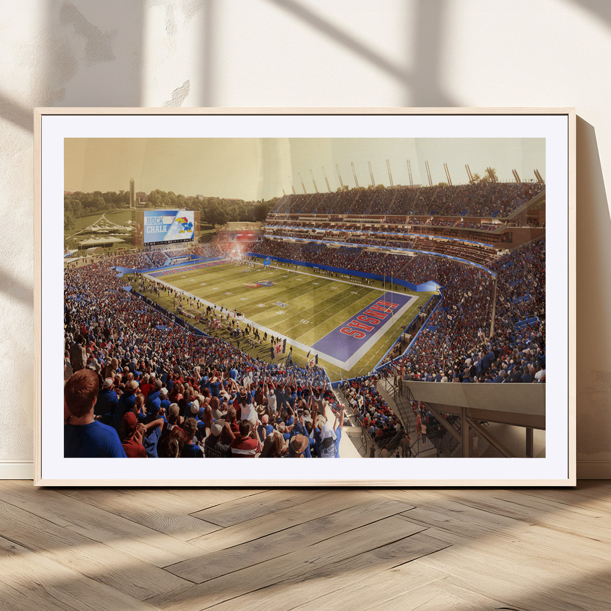 MGC-FP-36x24 - University of Kansas Jayhawks Football Team Print - Lawrence Kansas Memorial Stadium Wall Art Canvas