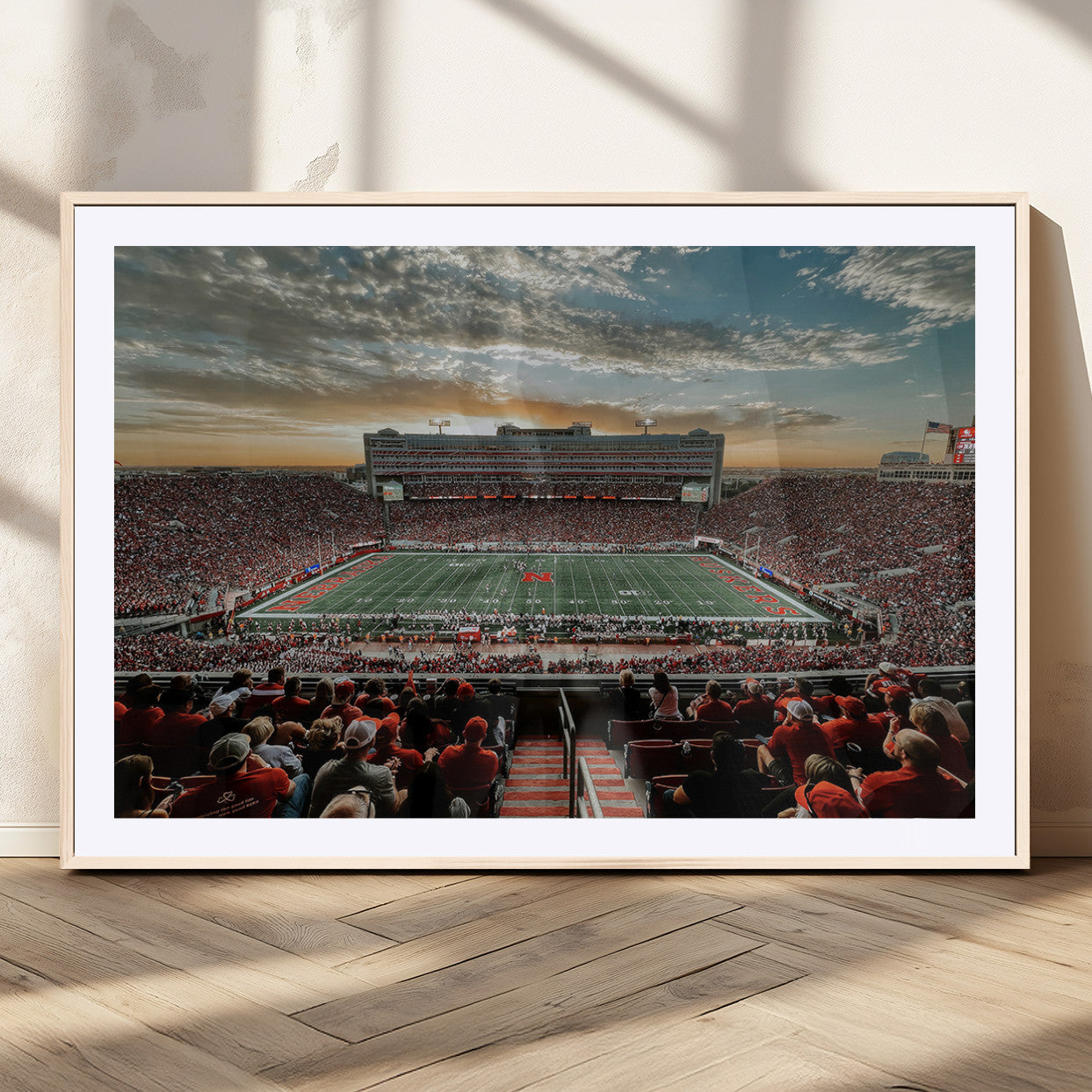 MGC-FP-36x24 - University of Nebraska Cornhuskers Football Team Print - Lincoln Memorial Stadium Art Canvas Print