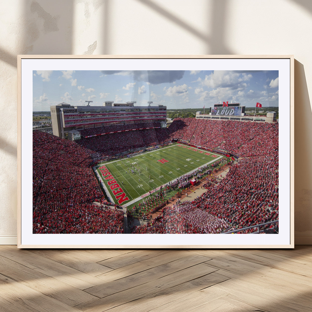 MGC-FP-36x24 - University of Nebraska Cornhuskers Football Team Print - Lincoln Memorial Stadium Wall Art Canvas