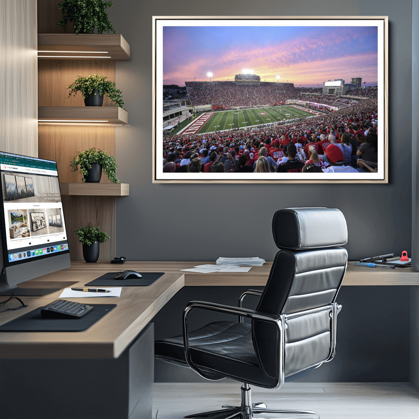 13046-MGC-FP-36x24_Natural-Indiana University Hoosiers Football Team Print - Bloomington Memorial Stadium Wall Art Canvas Print
