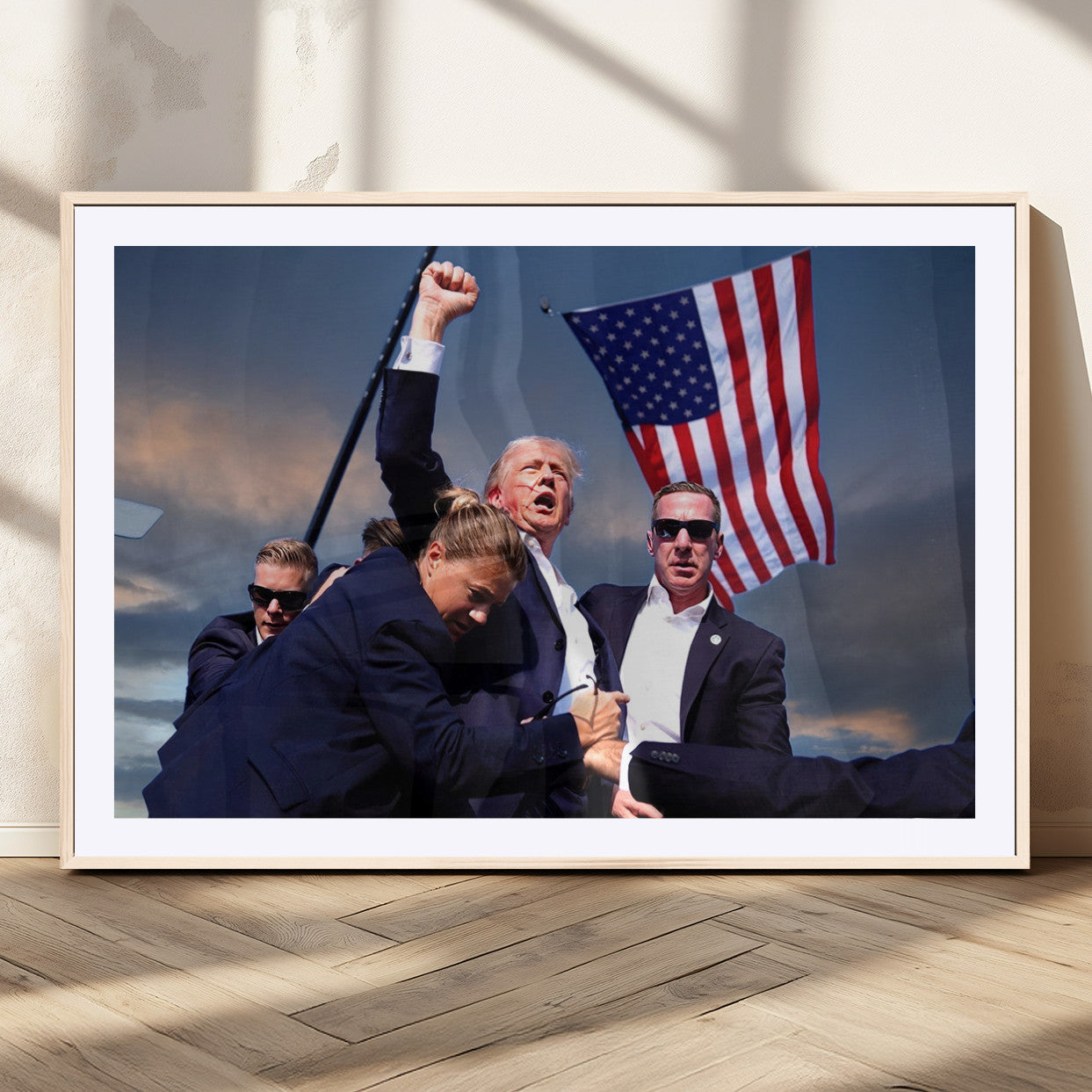MGC-FP-36x24 - Donald Trump Assassination Attempt Wall Art Print, Trump Historic Footage - Iconic Reaction by Trump