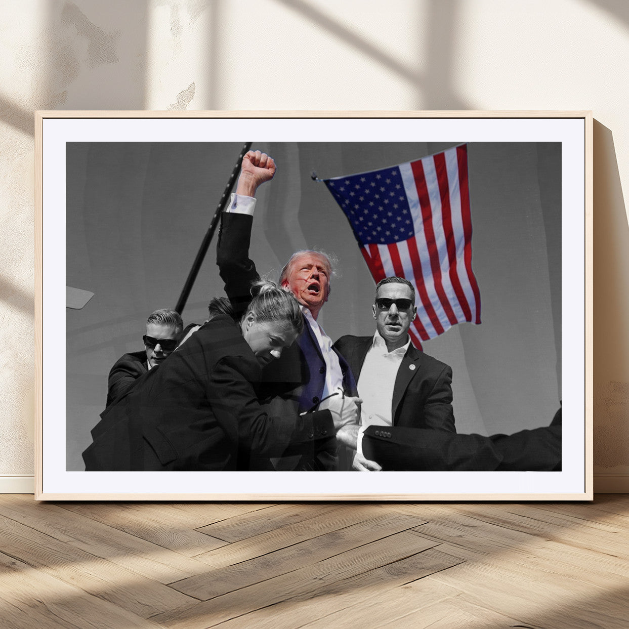 MGC-FP-36x24 - Donald Trump Assassination Attempt Wall Art Print, Trump Historic Footage - Iconic Reaction by Trump