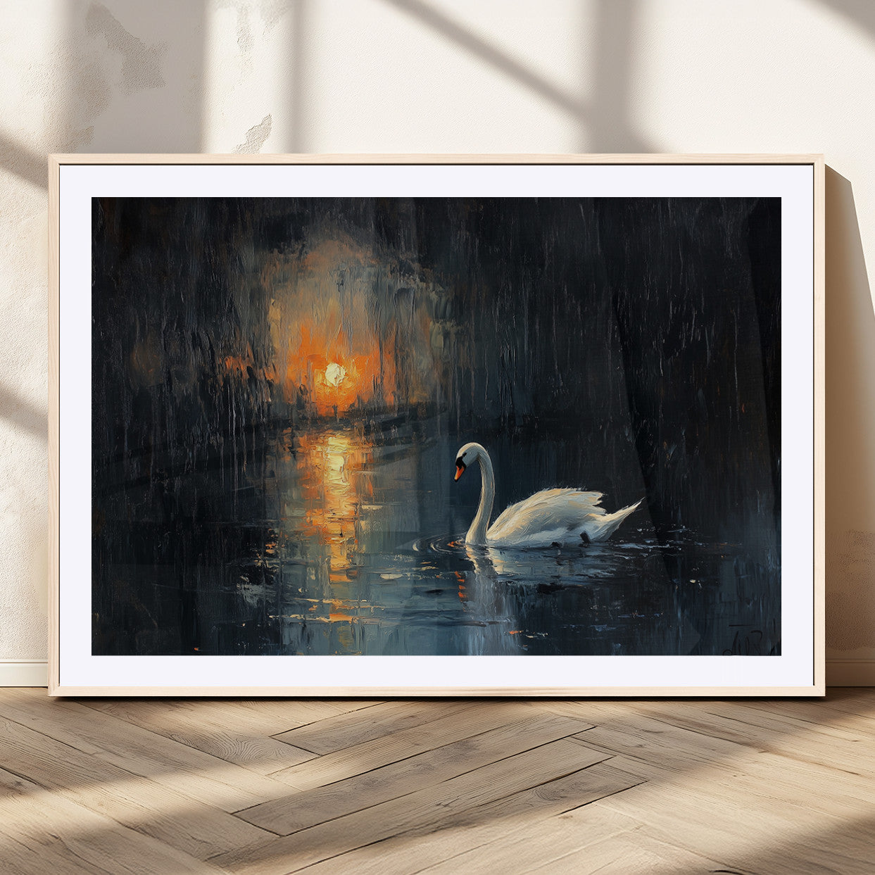 MGC-FP-36x24 - Abstract Swan on Water Wall Art Canvas Print - Elegant Nature Scene for Modern Home Decor