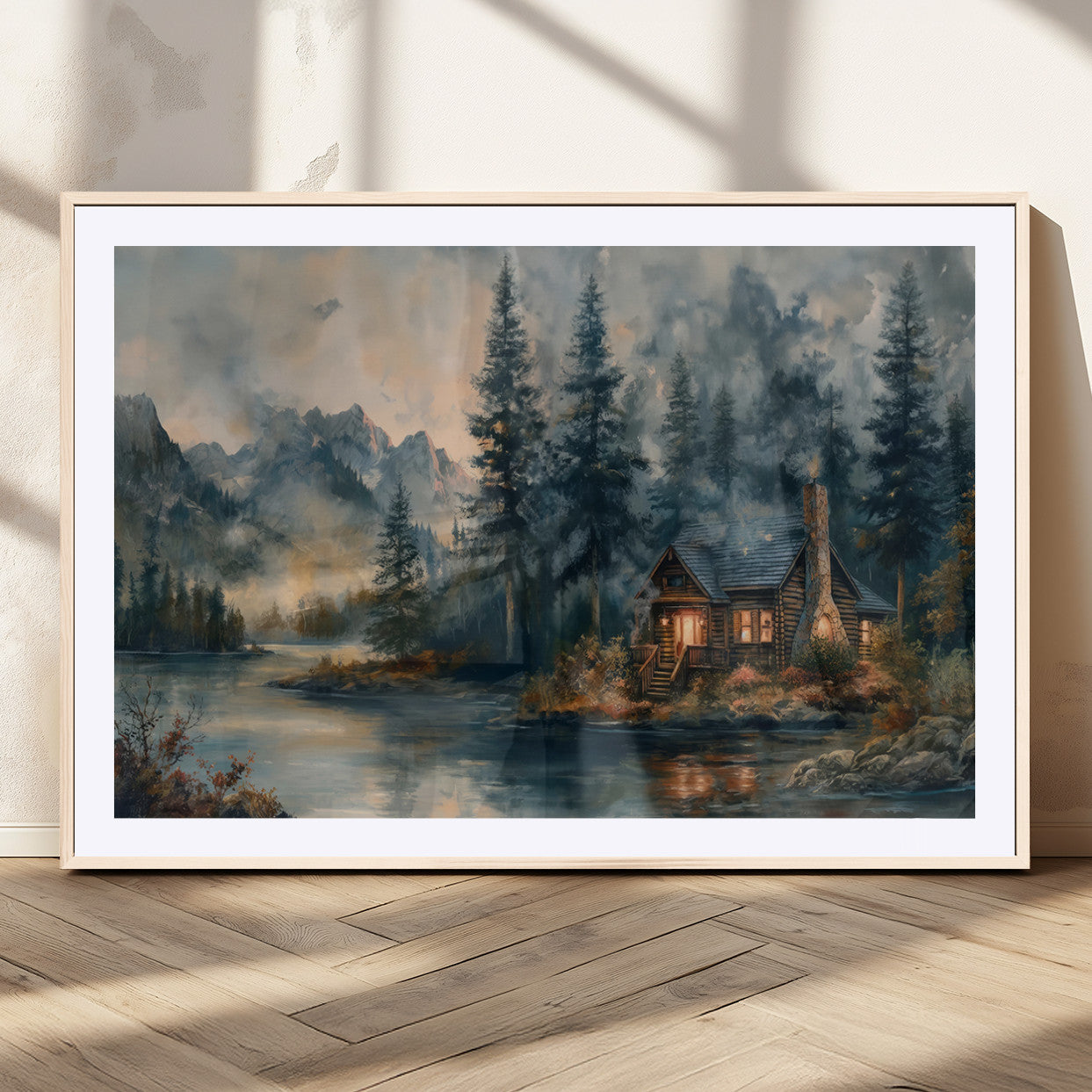 MGC-FP-36x24 - Rustic Cabin Woods Wall Art Print | Lake in a Forest Canvas Print | Cabin, Lodge, and Farmhouse