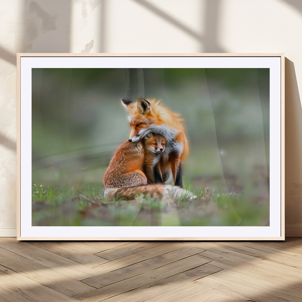 MGC-FP-36x24 - Heartwarming Fox and Baby Cub Wall Art | Ready to Hang Canvas Print of Foxes in Nature | Perfect for
