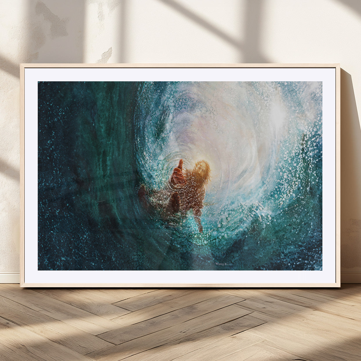 MGC-FP-36x24 - Powerful Jesus Canvas Print - Hand of Salvation, Inspirational Wall Art - Framed, Ready to Hang for
