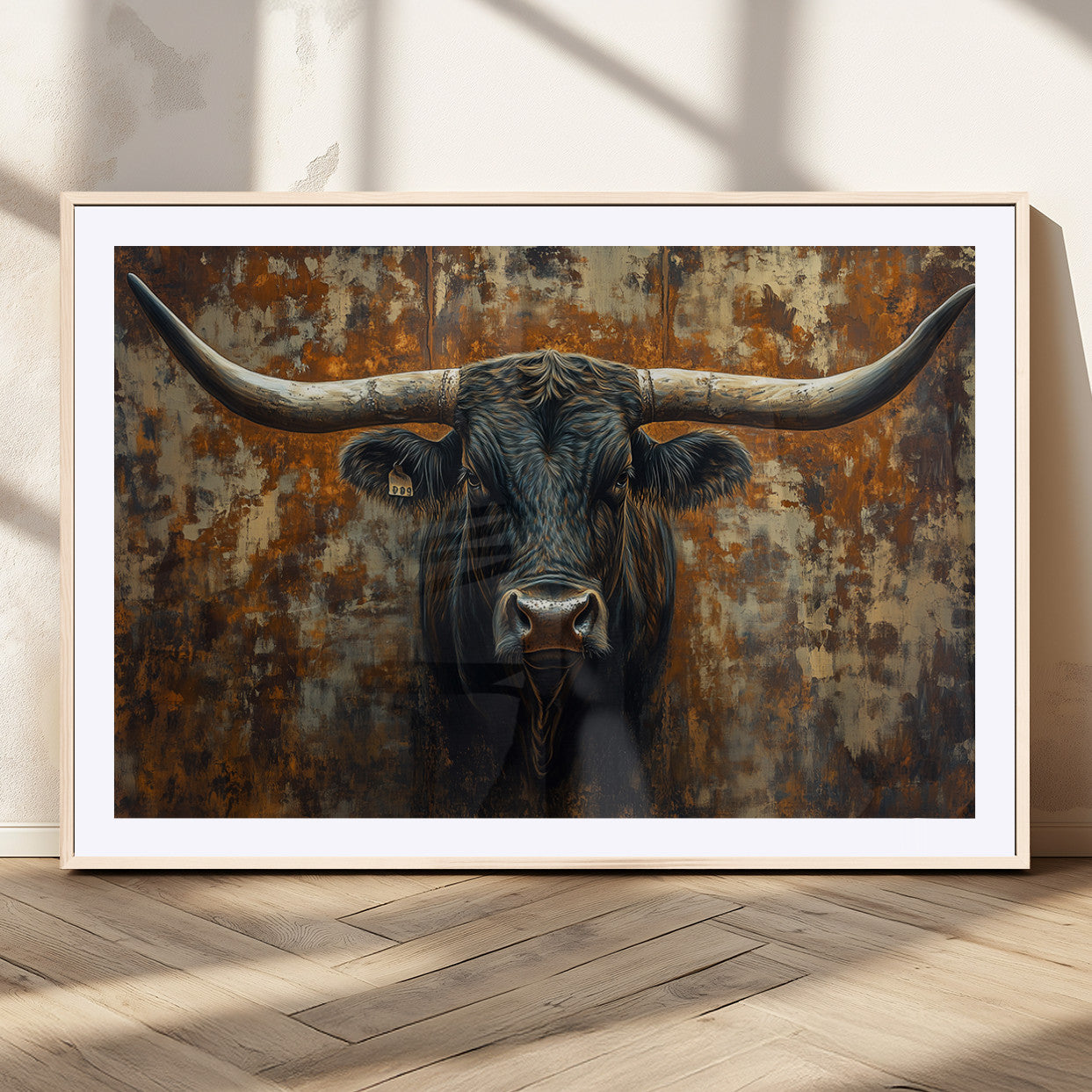 MGC-FP-36x24 - Longhorn Texas Cow Bull Wall Art | Rustic Farmhouse Canvas Print | Ready to Hang Barn Decor for