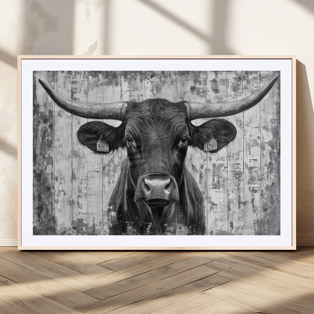 MGC-FP-36x24 - Abstract Longhorn Bull Wall Art Canvas Print - Rustic Texas Western Cow Artwork