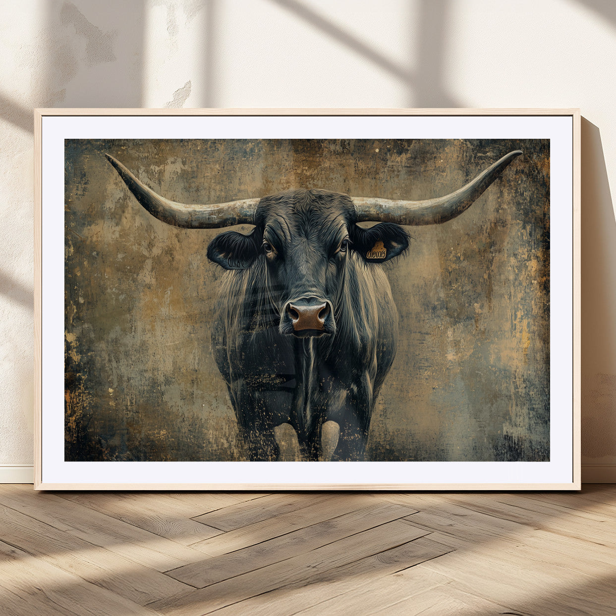 MGC-FP-36x24 - Longhorn Bull Wall Art Canvas Print, Framed Rustic Cow Art Picture Print, Texas Longhorn Perfect Western Decor Artwork