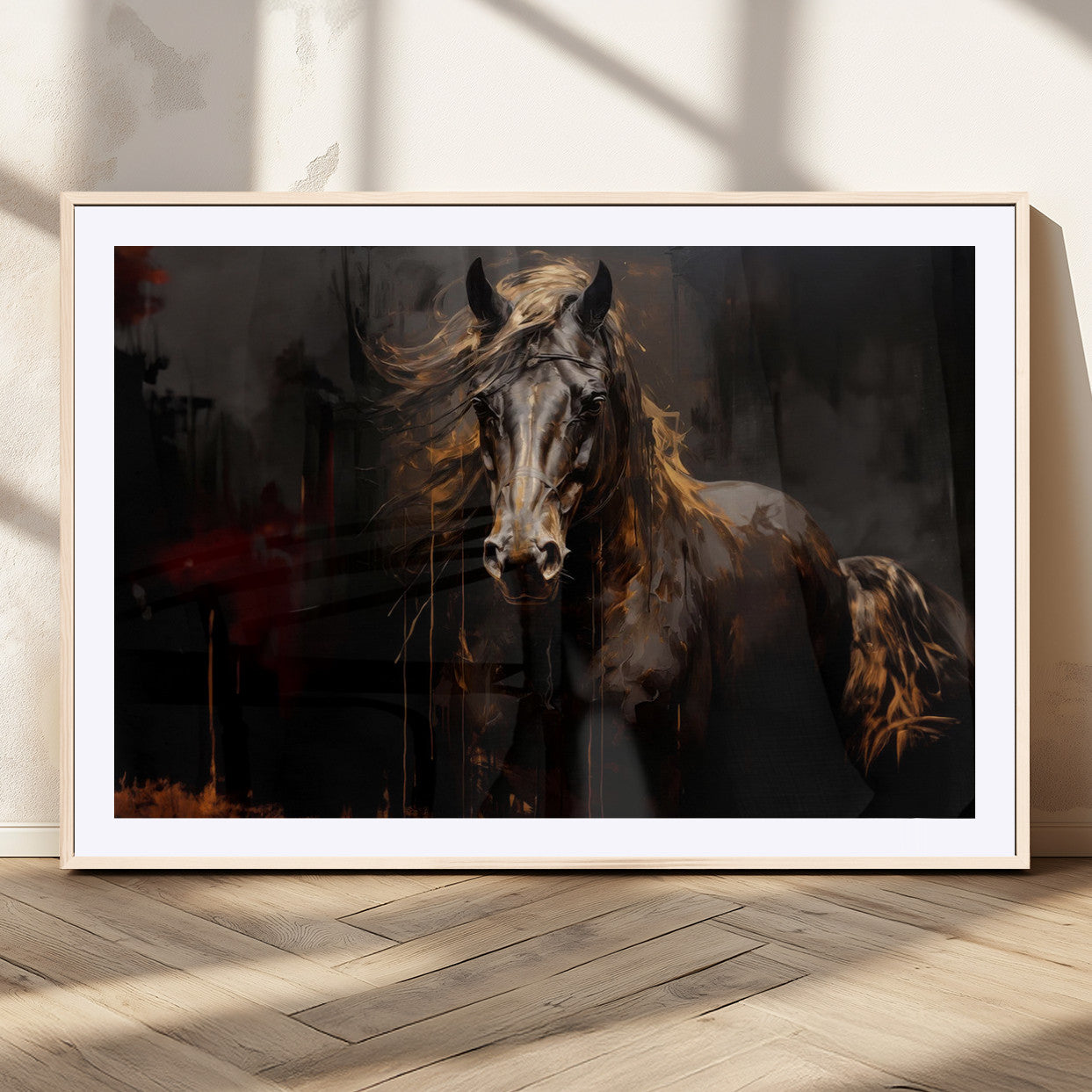 MGC-FP-36x24 - Abstract Black Horse Canvas Print for Farmhouse Wall Art | Abstract Equine Wall Art | Western Decor
