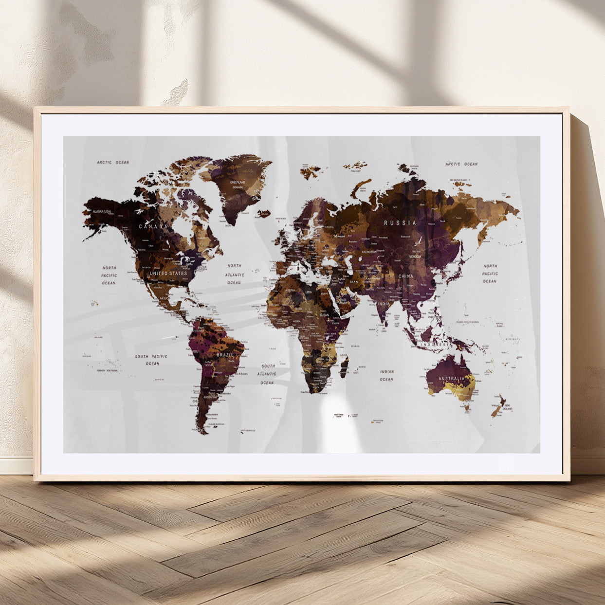 MGC-FP-36x24 - Push Pin World Map Canvas Print – Framed Wall Art for Couples to Track Their Travels – Anniversary