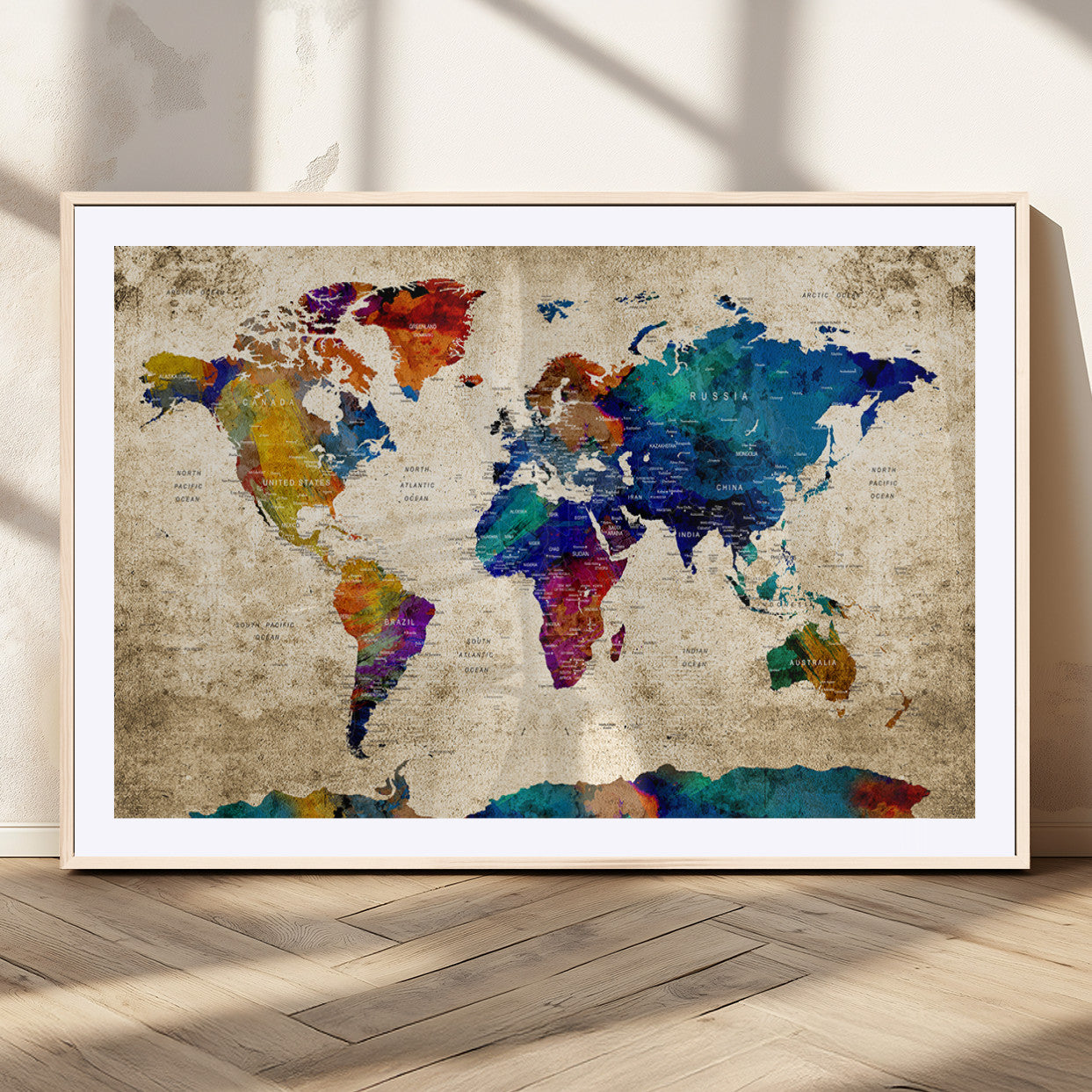 MGC-FP-36x24 - Push Pin World Map Canvas Print – Framed Wall Art for Couples to Track Their Travels – Anniversary