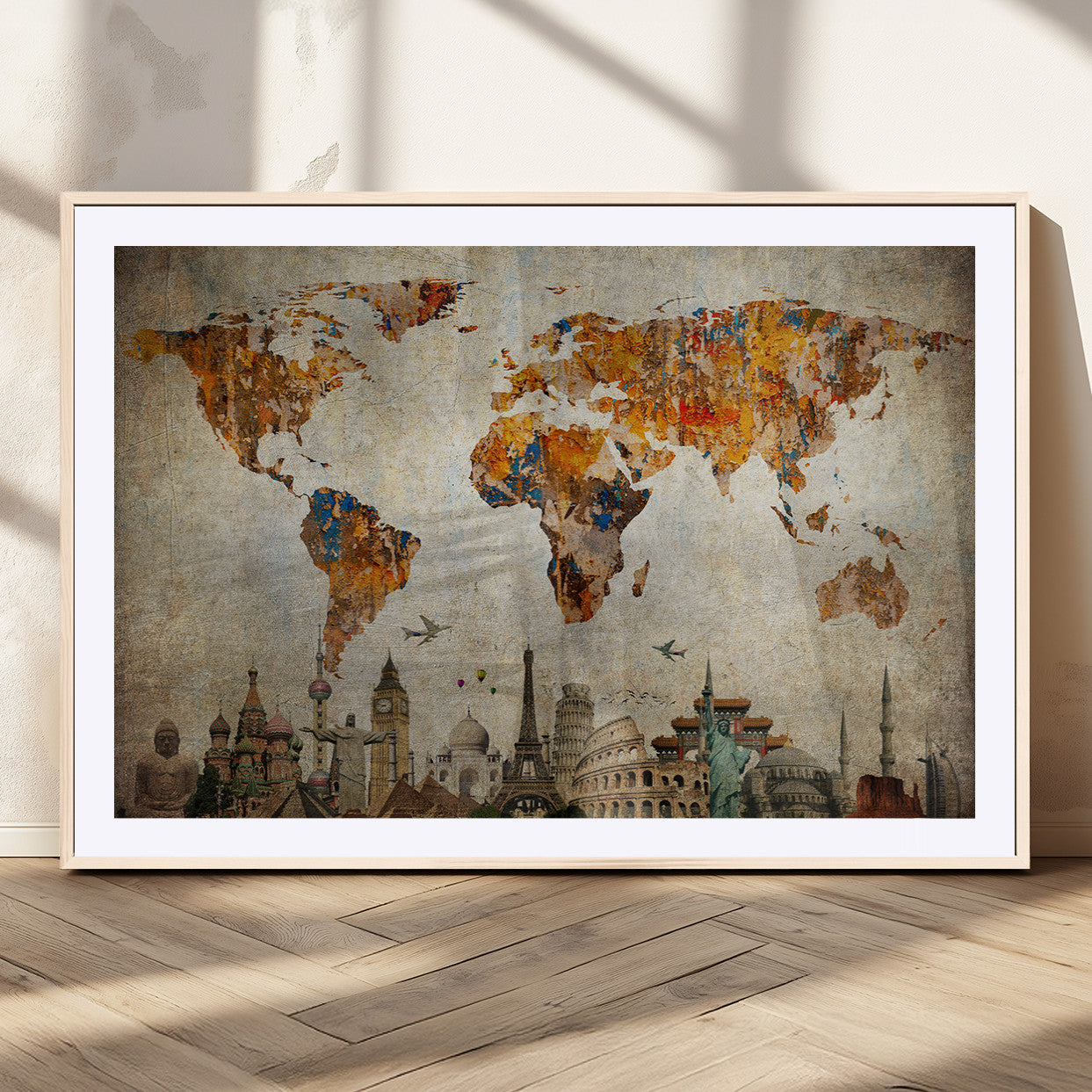 MGC-FP-36x24 - Push Pin World Map Canvas Print – Framed Wall Art for Couples to Track Their Travels – Anniversary