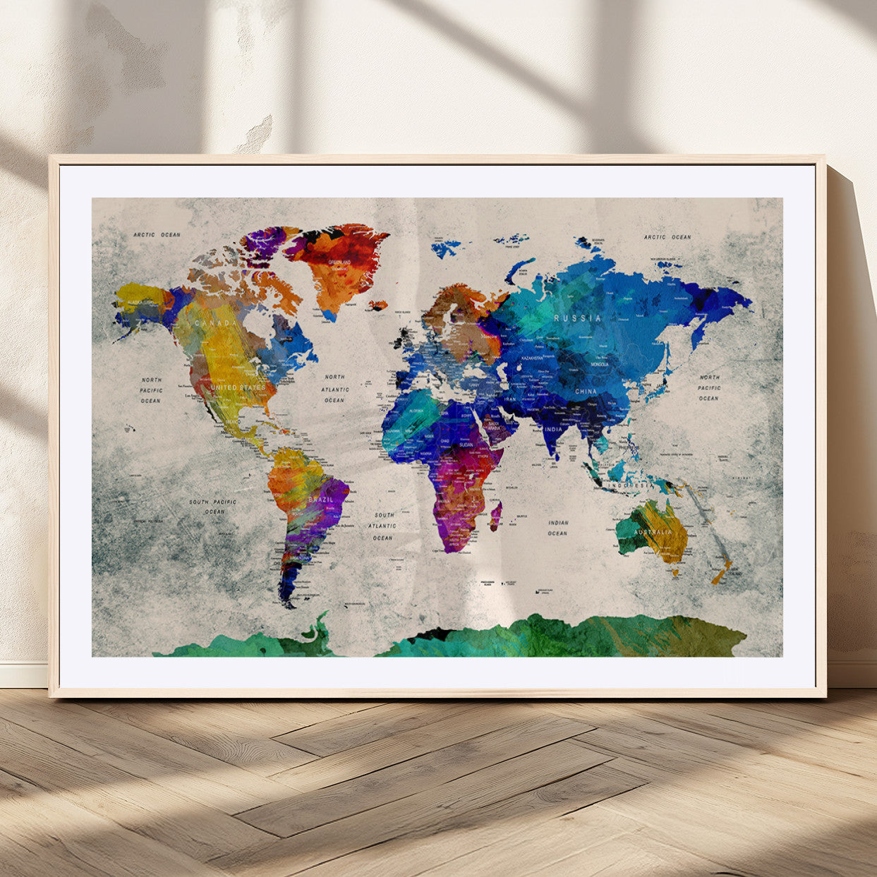 MGC-FP-36x24 - Push Pin World Map Canvas Print – Framed Wall Art for Couples to Track Their Travels – Anniversary