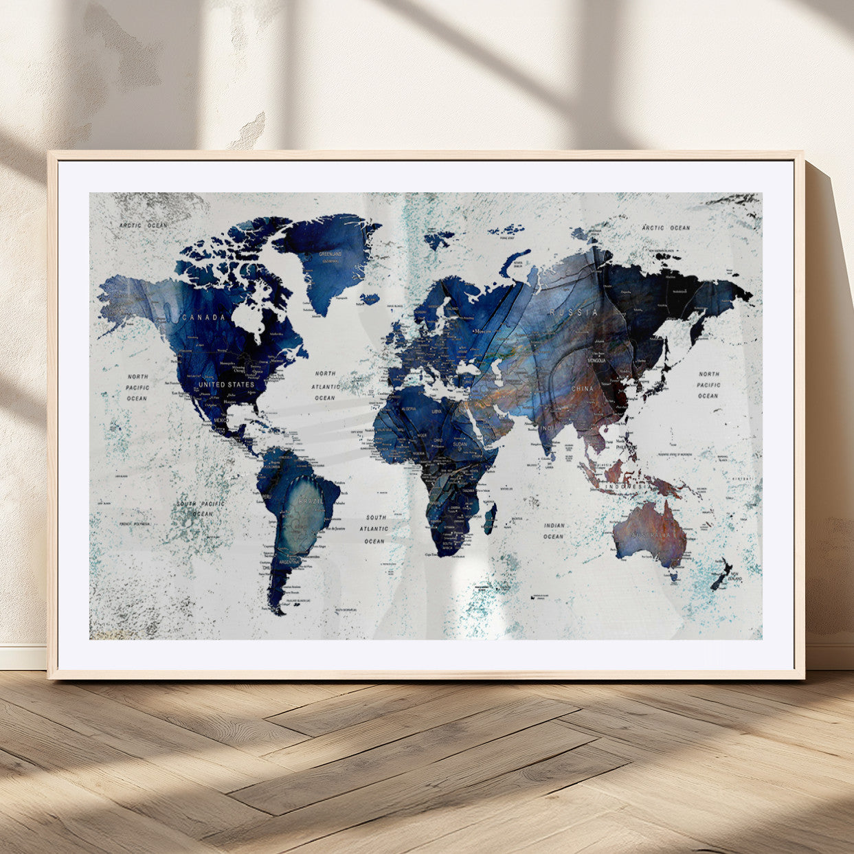 MGC-FP-36x24 - Push Pin World Map Canvas Print – Framed Wall Art for Couples to Track Their Travels – Anniversary