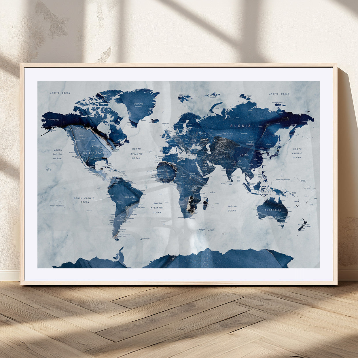 MGC-FP-36x24 - Push Pin World Map Canvas Print – Framed Wall Art for Couples to Track Their Travels – Anniversary