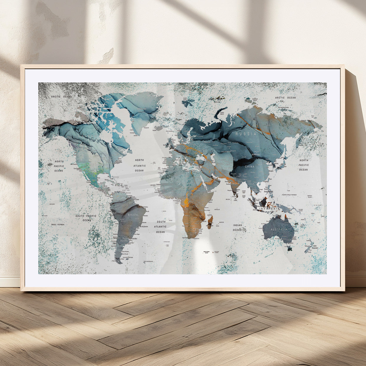 MGC-FP-36x24 - Push Pin World Map Canvas Print – Framed Wall Art for Couples to Track Their Travels – Anniversary