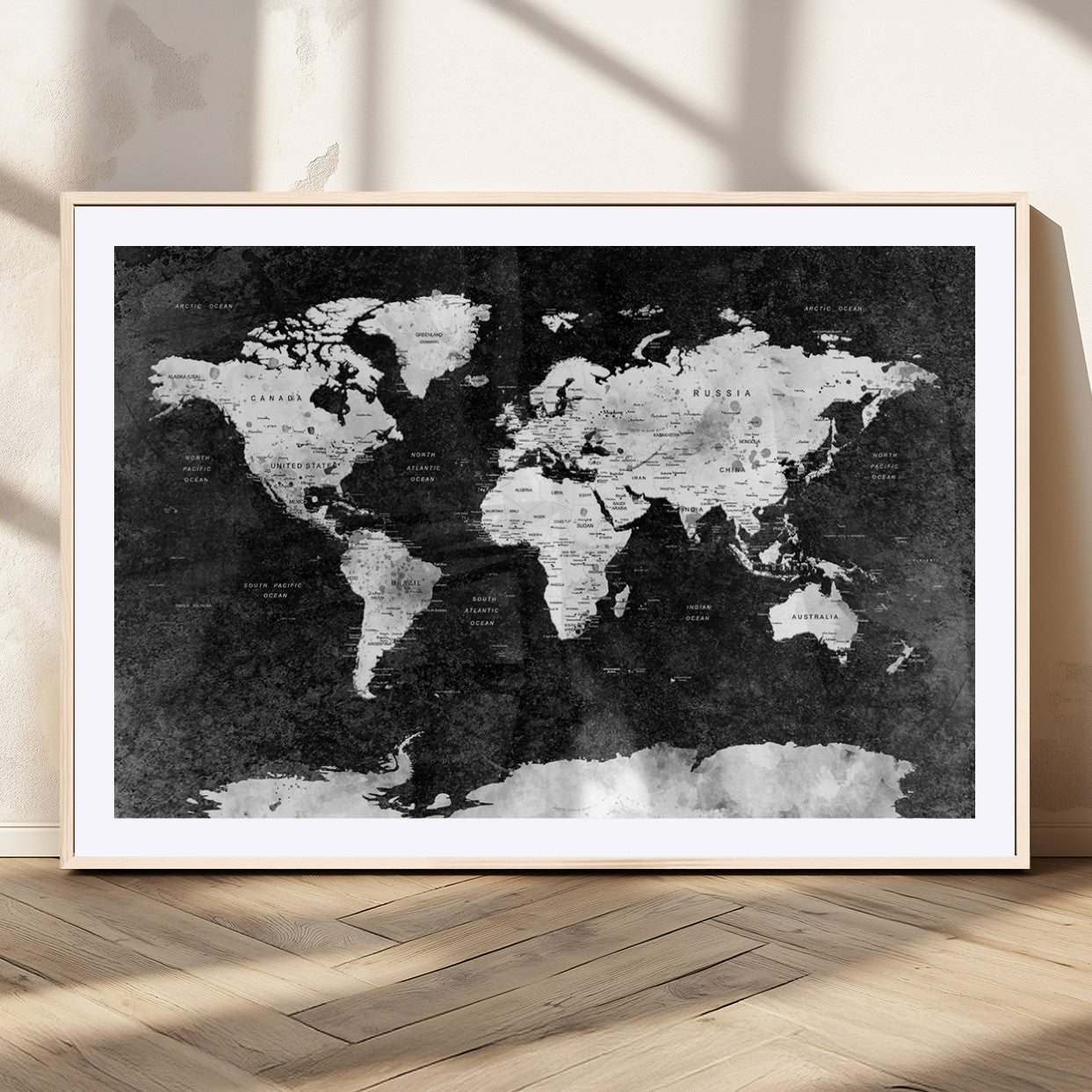 MGC-FP-36x24 - Push Pin World Map Canvas Print – Framed Wall Art for Couples to Track Their Travels – Anniversary