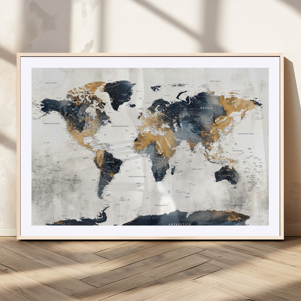 MGC-FP-36x24 - Push Pin World Map Canvas Print – Framed Wall Art for Couples to Track Their Travels – Anniversary