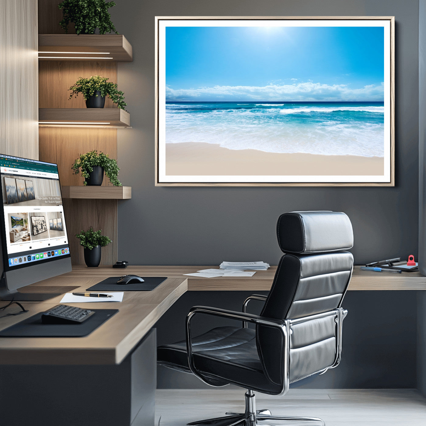 45929-MGC-FP-36x24_Natural-Wall Art Canvas Print Shiny Blue Sea and Beach