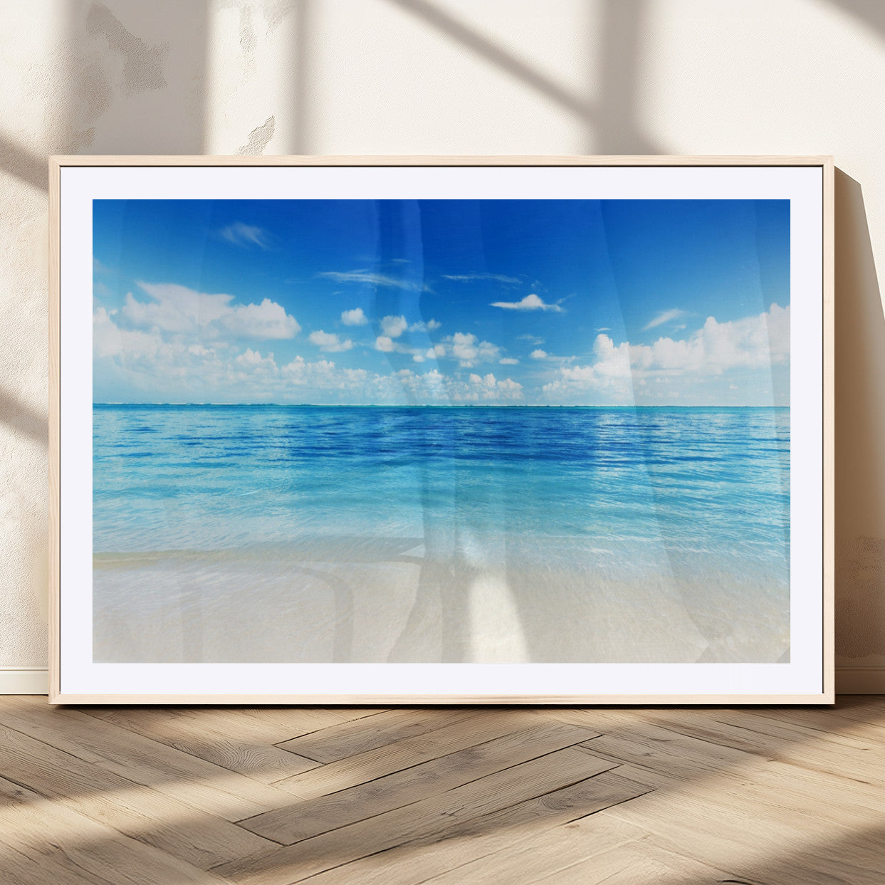 MGC-FP-36x24 - Beach Scene Canvas Wall Art Print – Tranquil Ocean Horizon and White Sand Beach Wall Decor for Home