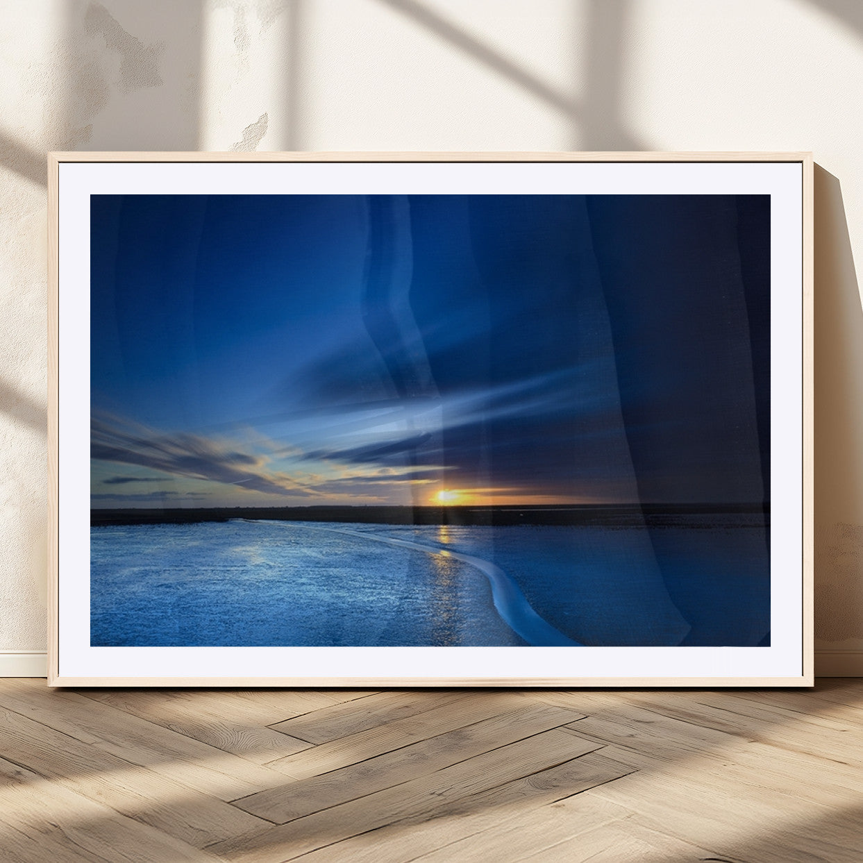 MGC-FP-36x24 - Blue Sunset Ocean Canvas Wall Art Print – Serene Coastal Horizon Wall Decor for Home or Office –