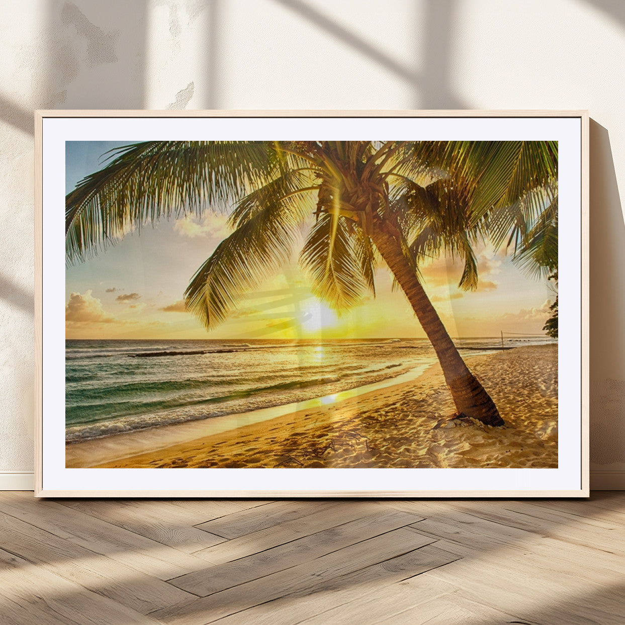 MGC-FP-36x24 - Beach Sunset Canvas Wall Art Print - Tropical Beach Canvas Wall Art Print – Vibrant Palm Trees and