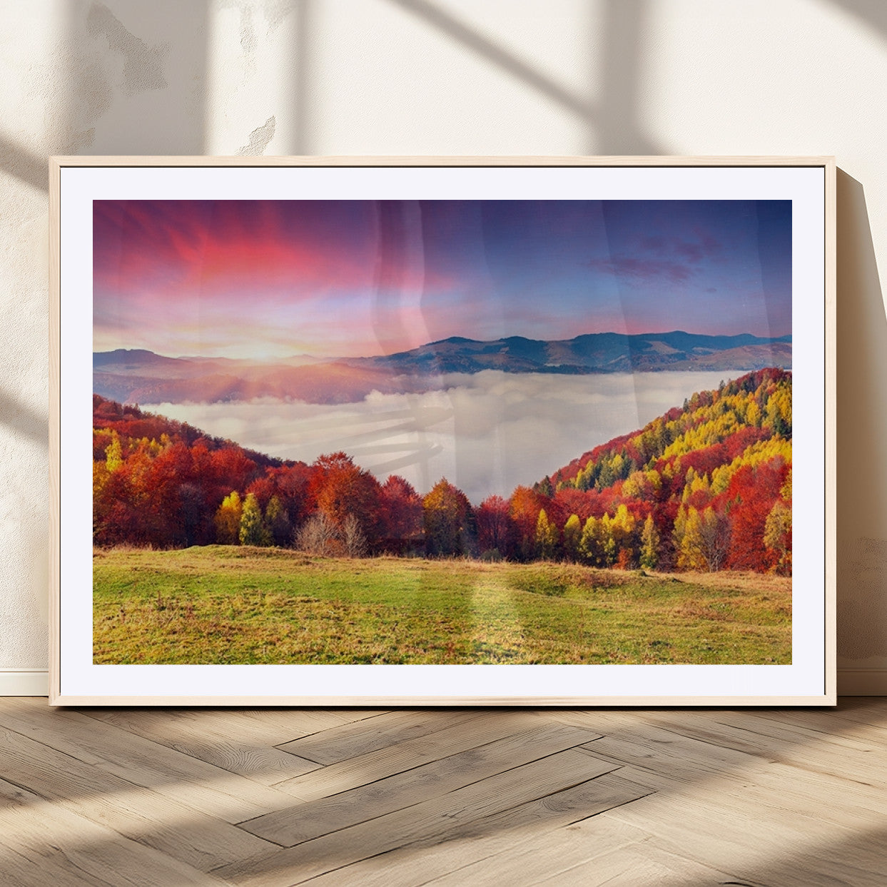 MGC-FP-36x24 - Autumn Mountain Foggy Landscape Wall Art Canvas Print | Beautiful Forest Canvas Print | Misty