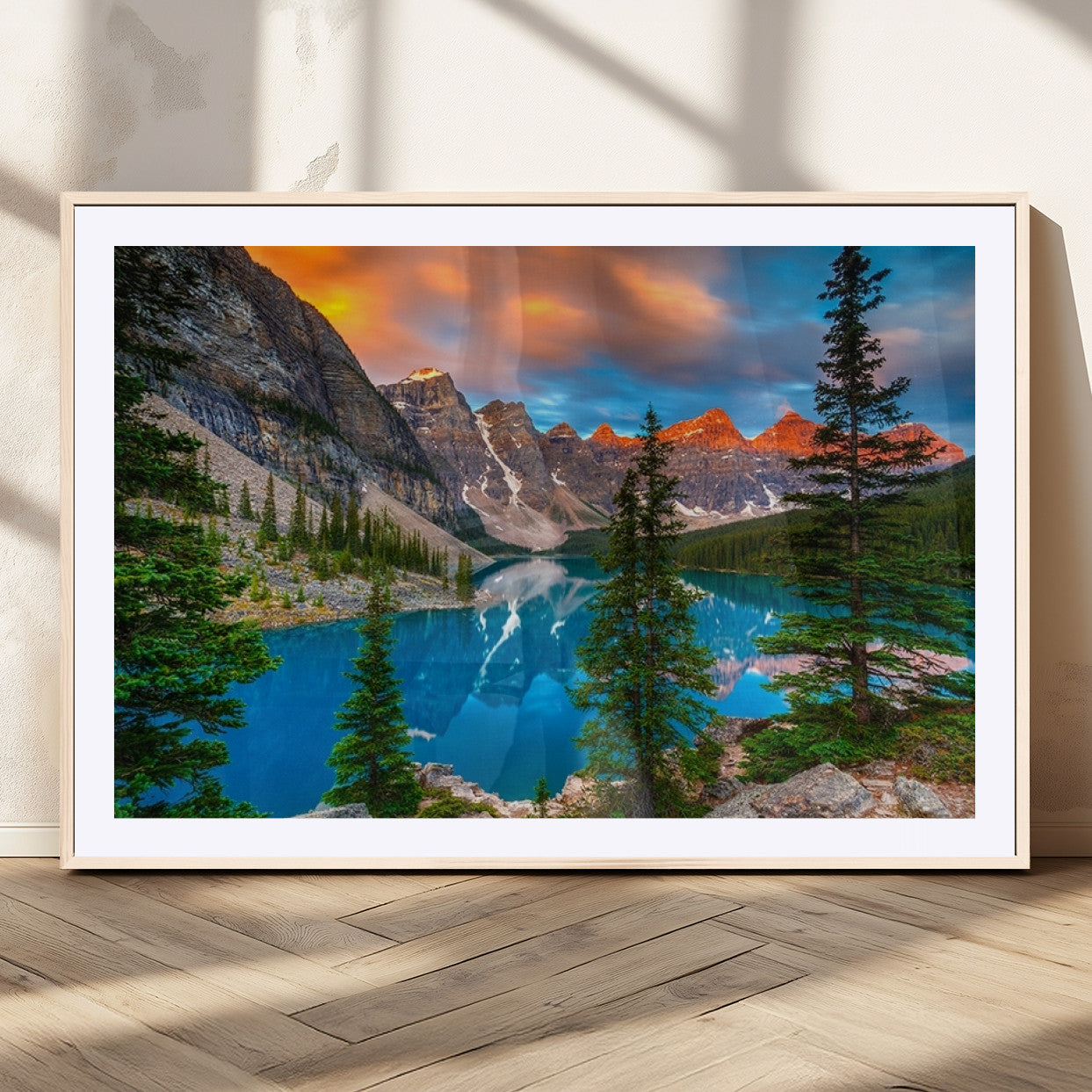 MGC-FP-36x24 - Canadian Rockies Moraine Lake Wall Art Canvas Print, Pine Trees Mountain Spring Canvas Print