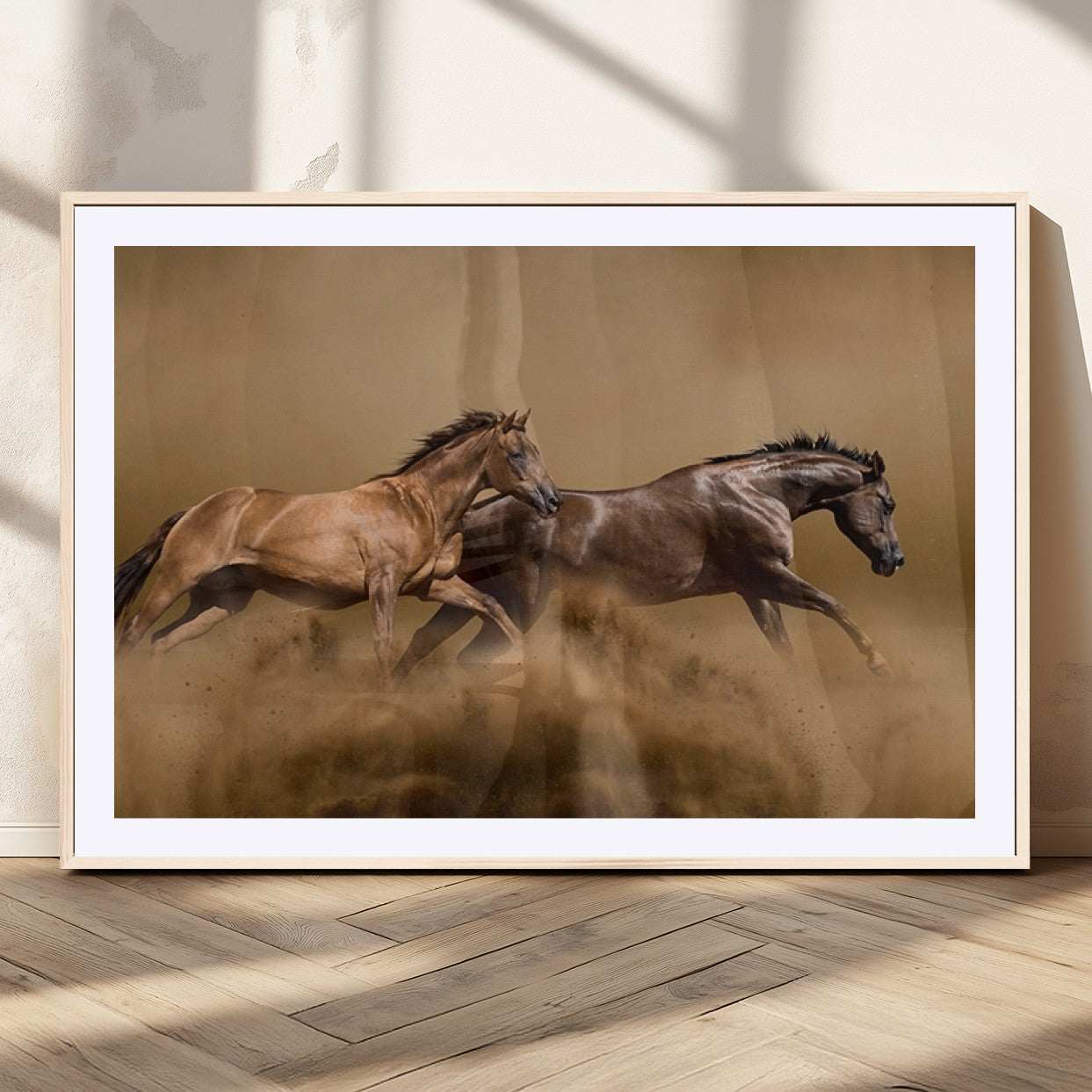 MGC-FP-36x24 - Large Wall Art Animal Canvas Print - Two Running Brown Horses
