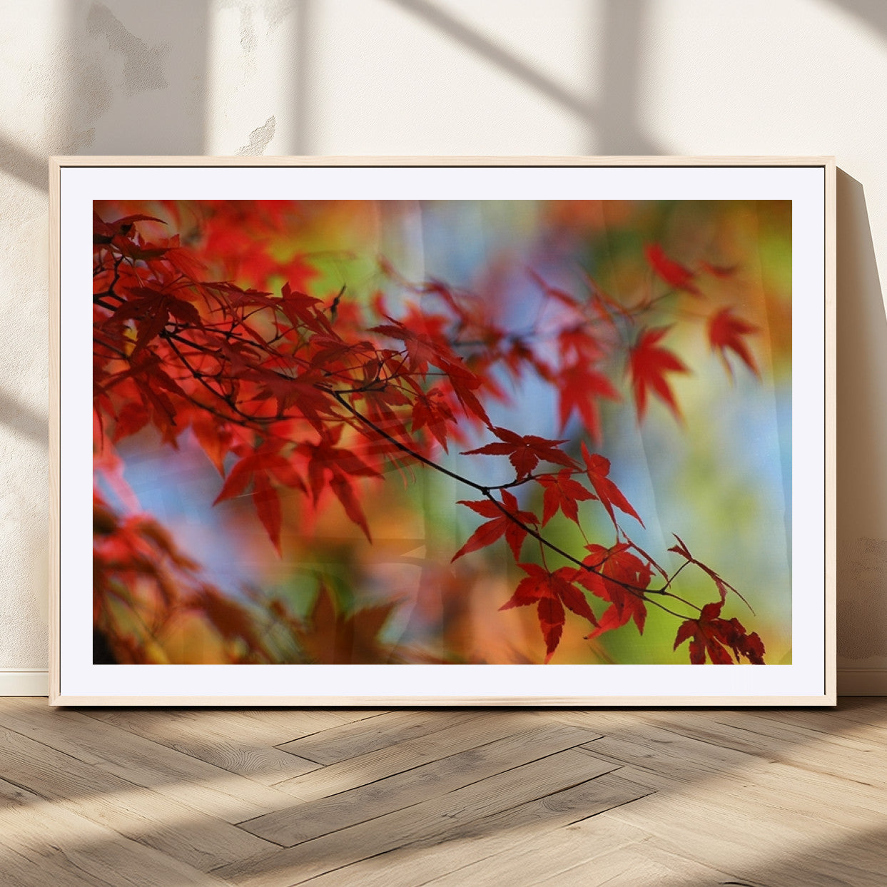 MGC-FP-36x24 - Red Leaves Autumn Forest Wall Art Canvas, Red Leaves Autumn Forest Canvas Print