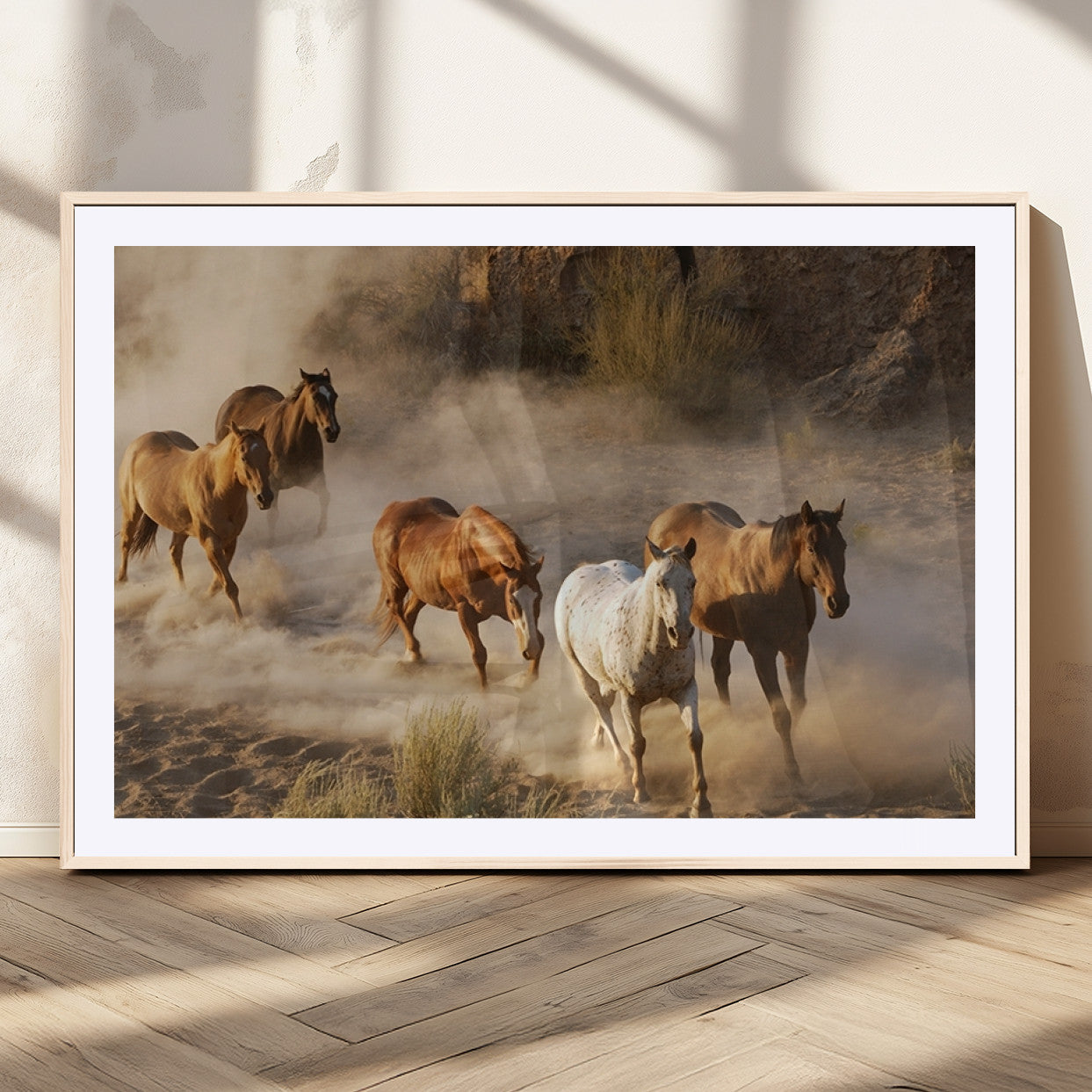 MGC-FP-36x24 - Large Wall Art 5 Horses Running on Sand Canvas Print