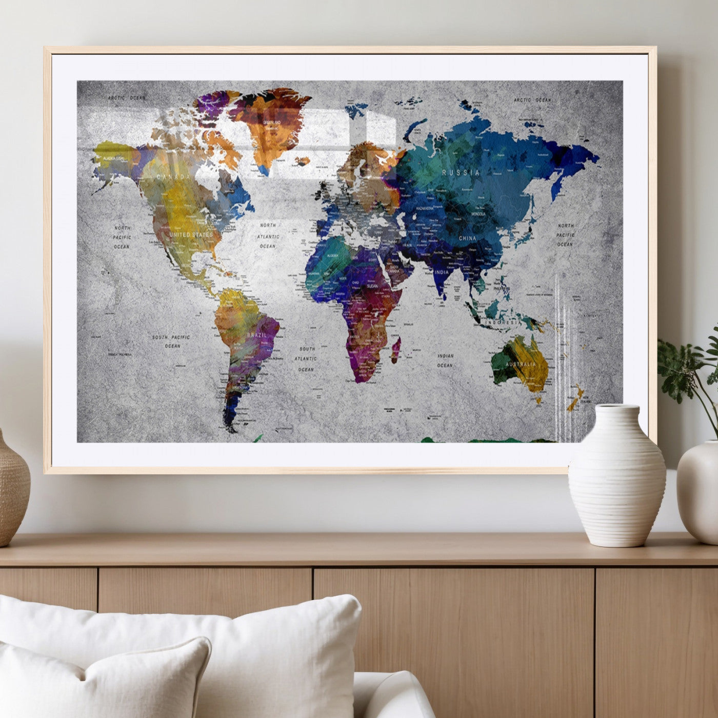 MGC-FP-36x24 - Push Pin World Map Canvas Print – Framed Wall Art for Couples to Track Their Travels – Anniversary