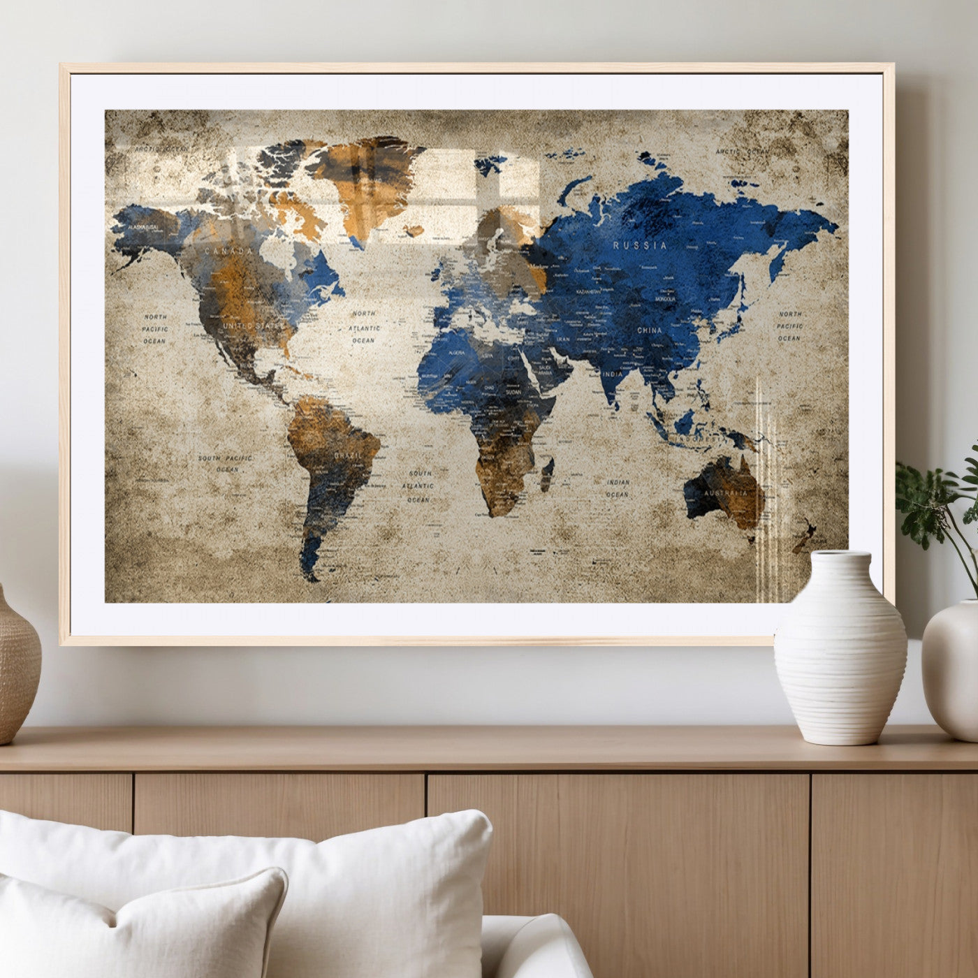MGC-FP-36x24 - Push Pin World Map Canvas Print – Framed Wall Art for Couples to Track Their Travels – Anniversary