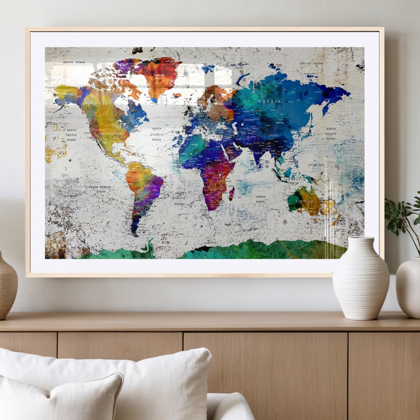 MGC-FP-36x24 - Push Pin World Map Canvas Print – Framed Wall Art for Couples to Track Their Travels – Anniversary