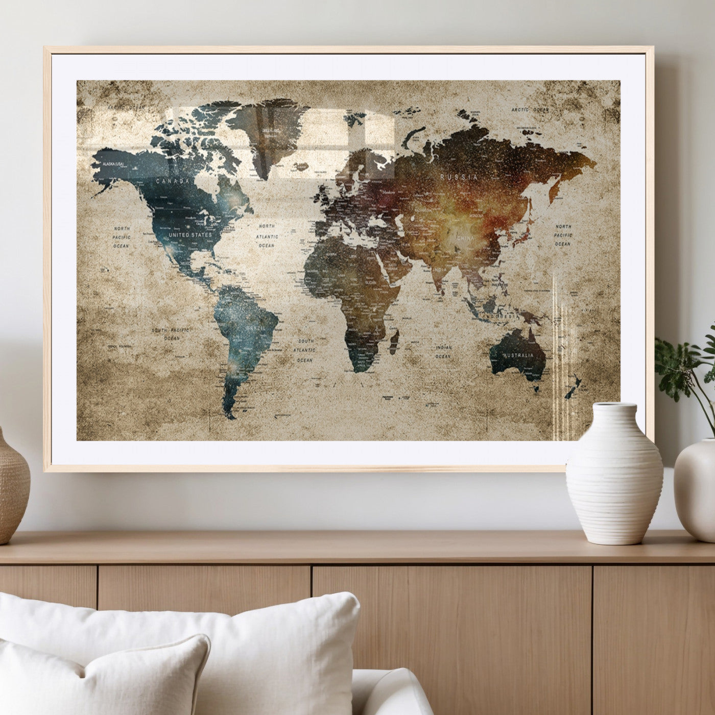 MGC-FP-36x24 - Push Pin World Map Canvas Print – Framed Wall Art for Couples to Track Their Travels – Anniversary