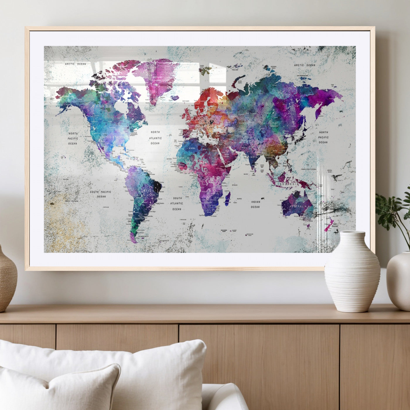 MGC-FP-36x24 - Push Pin World Map Canvas Print – Framed Wall Art for Couples to Track Their Travels – Anniversary