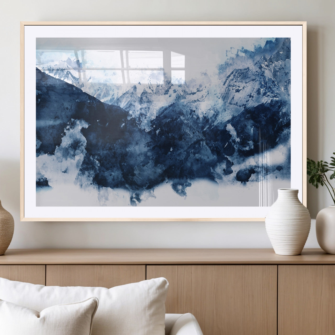 81700-MGV-CV-36X24-Abstract Blue Mountain Canvas Wall Art – Modern Triptych Landscape Print – Contemporary Nature Decor for Living Room or Office – Ready to