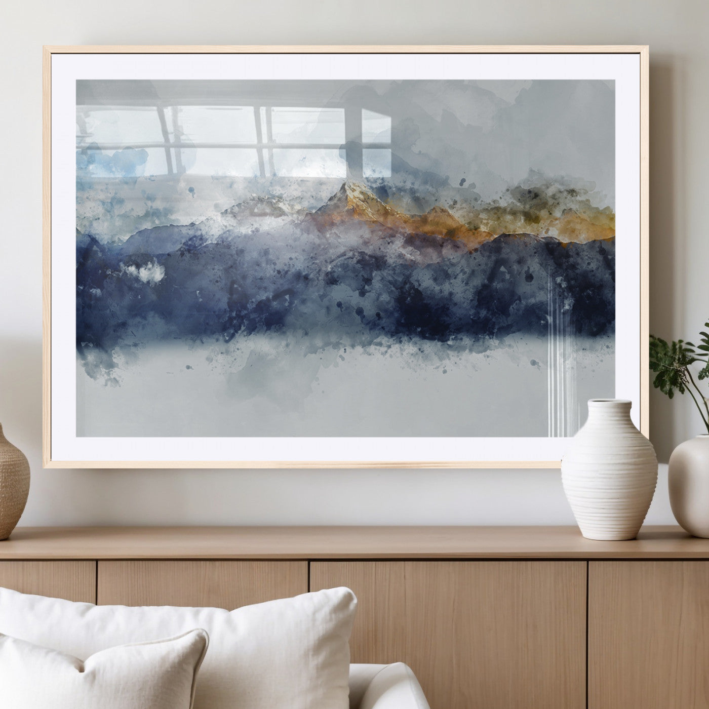 89149-MGV-CV-36X24-Abstract Mountain Range Art Canvas Print | 3 Panel Watercolor Landscape for Living Room, Office, or Bedroom | Large Ready-to-Hang Artwork