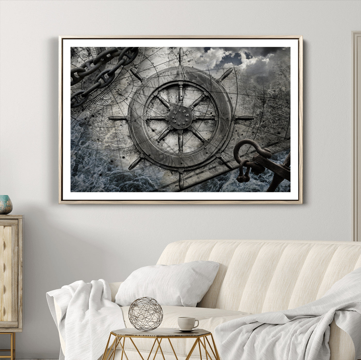 36770-MGV-CV-36X24-Ship Steering Wheel Vintage Wall Art Canvas Print