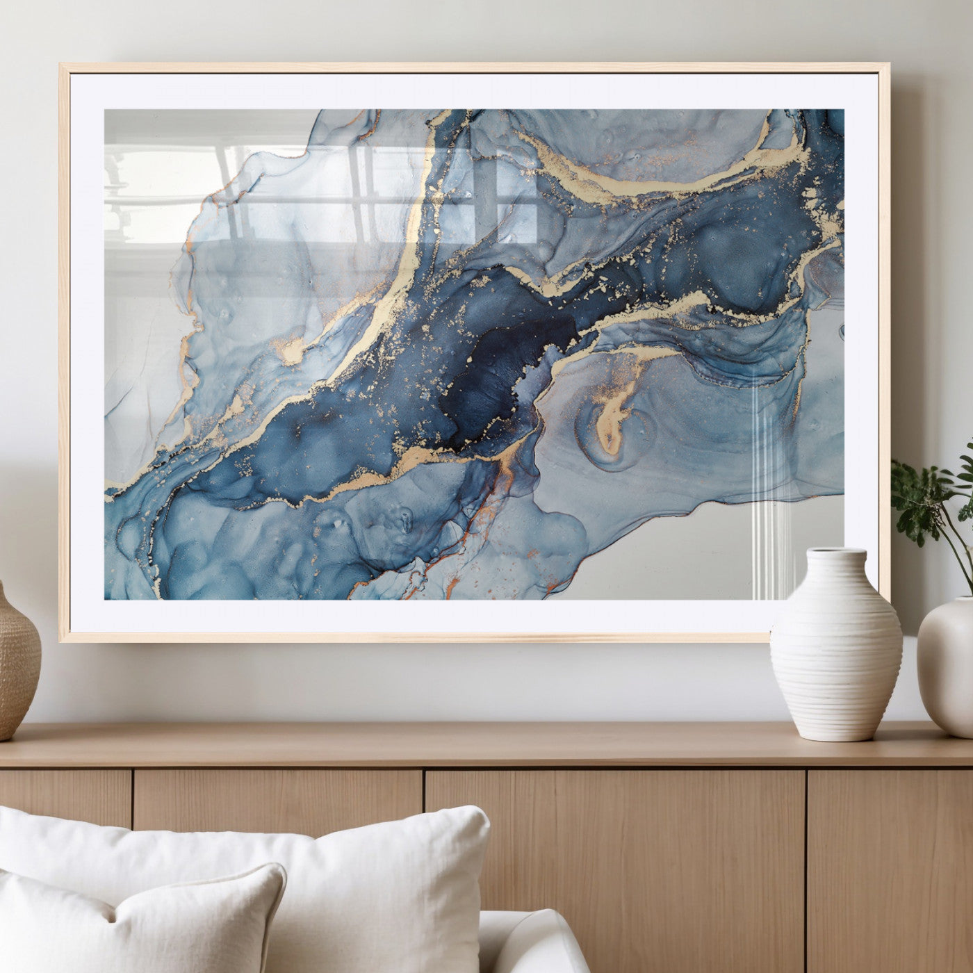 33782-MGV-CV-36X24-Abstract Art Print - Blue Abstract Canvas Wall Art Print Abstract Art Fluid Effect Marble Wall Art